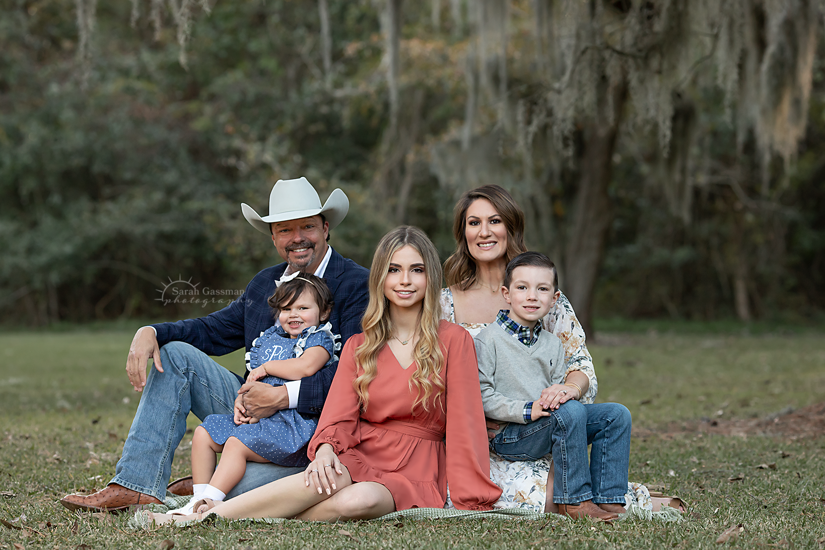 Family photos sitting, blue cream and coral color palette family photos Cypress, TX