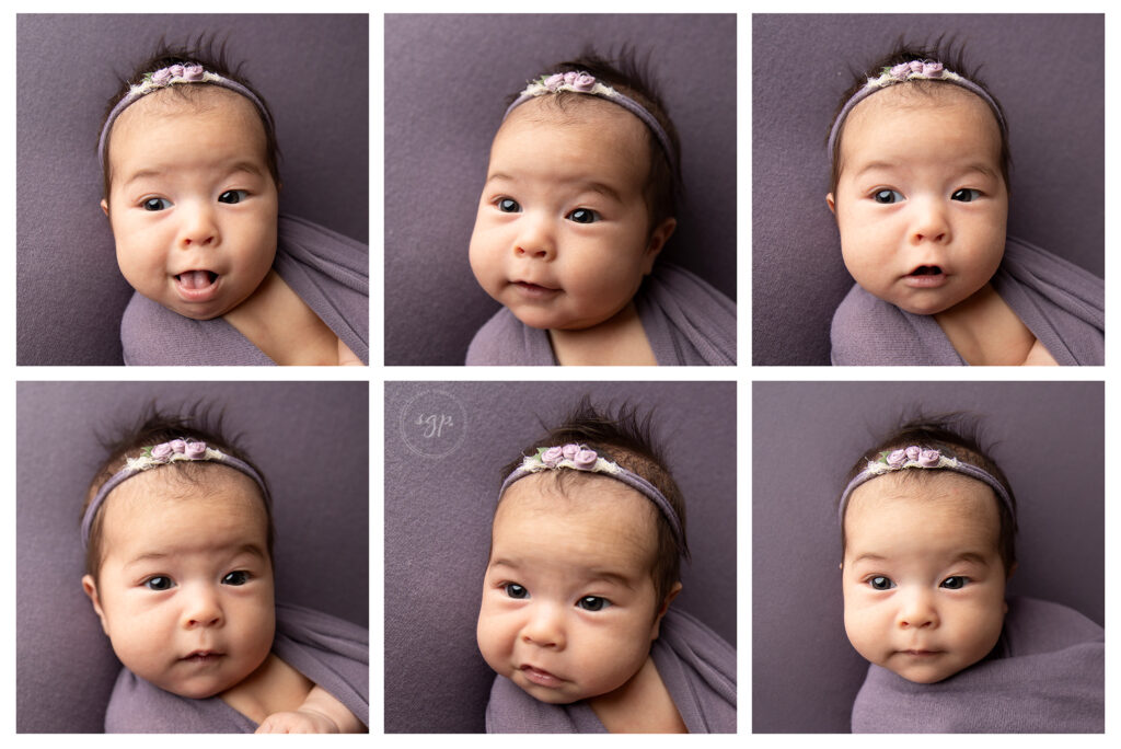 Houston-Newborn-Baby-Girl-in-Purple making silly faces collage
