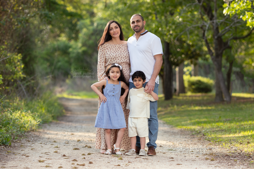 family of four at maternity photo session, cypress Texas family photographer