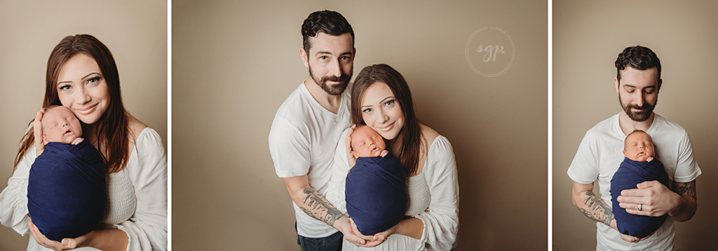 collage of images of parents with brand new baby at Houston newborn photoshoot, Newborn photographer Houston