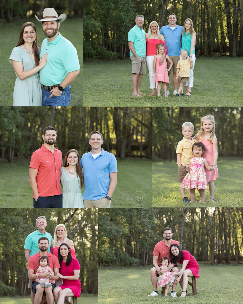 Collage of Easter color themed extended family photo session near Houston Texas